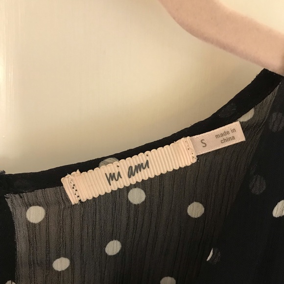 Mi Ami Black Chiffon V neck Mini Dress with White Polka Dots Size Small - Picture 4 of 8